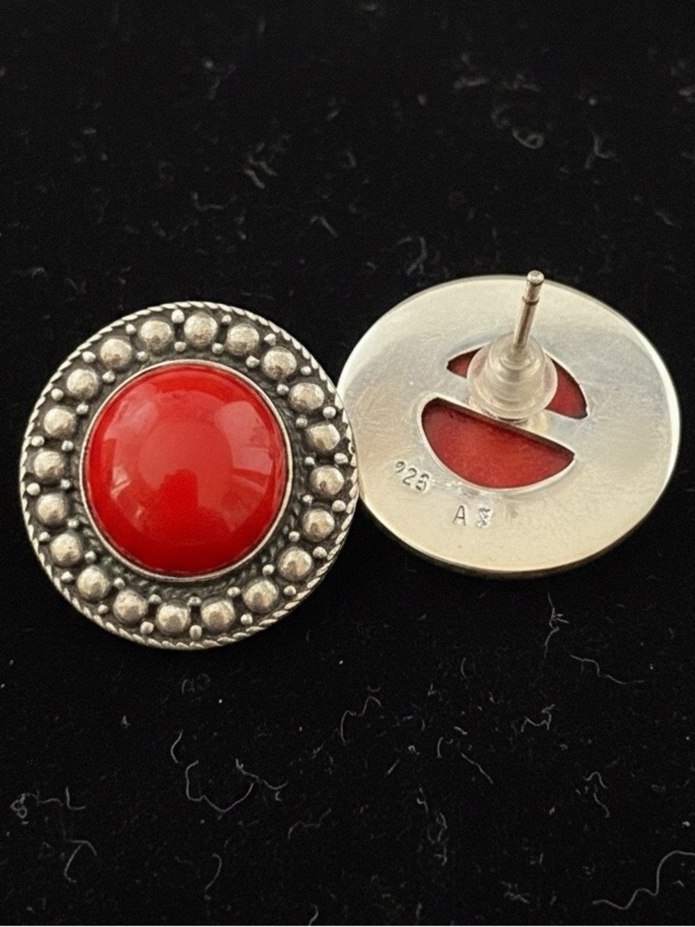925 Sterling Silver Fossilized Red Coral Earrings - Picture 3 of 8